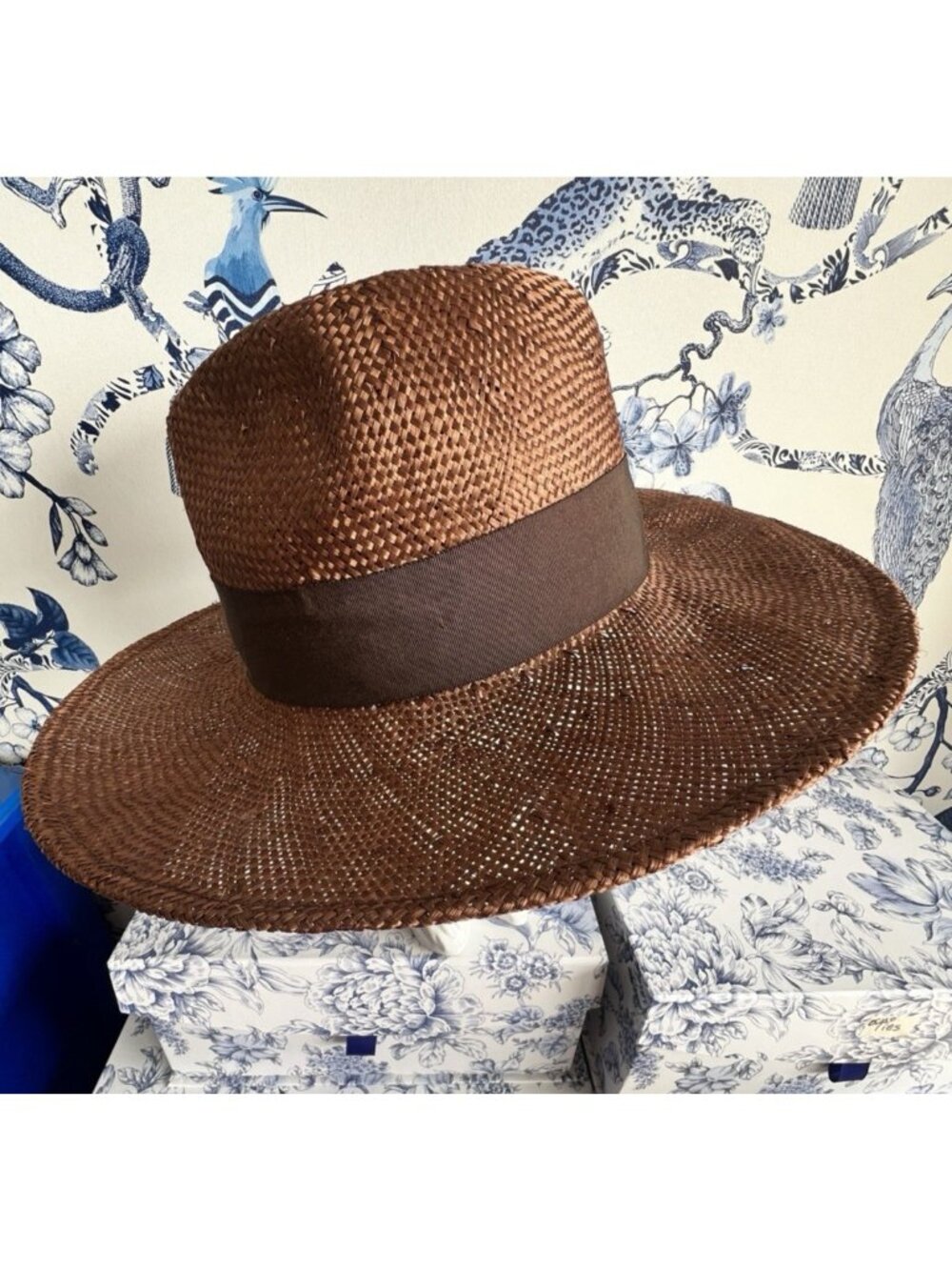 Banana Republic Women’s Straw L/XL Hat Wide PANAMA Cinnamon Brown Grosgrain Band